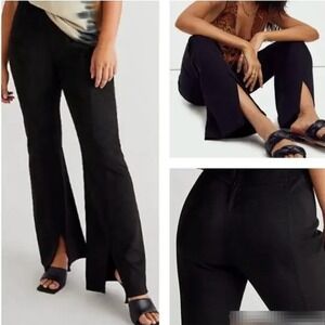 Free People Crvy Flare Pants Faux Vegan Suede Womens‎ 28 Black Boho Grunge
